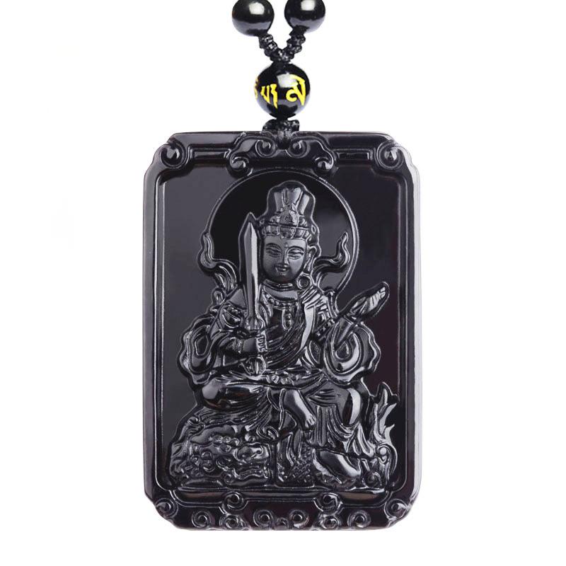 Natural obsidian pendant with twelve zodiac animals and eight guardian gods