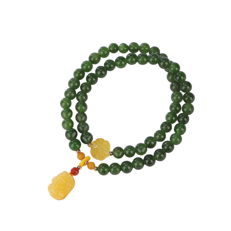 Natural Hetian Jasper Beeswax Feng Shui Pixiu Bracelet