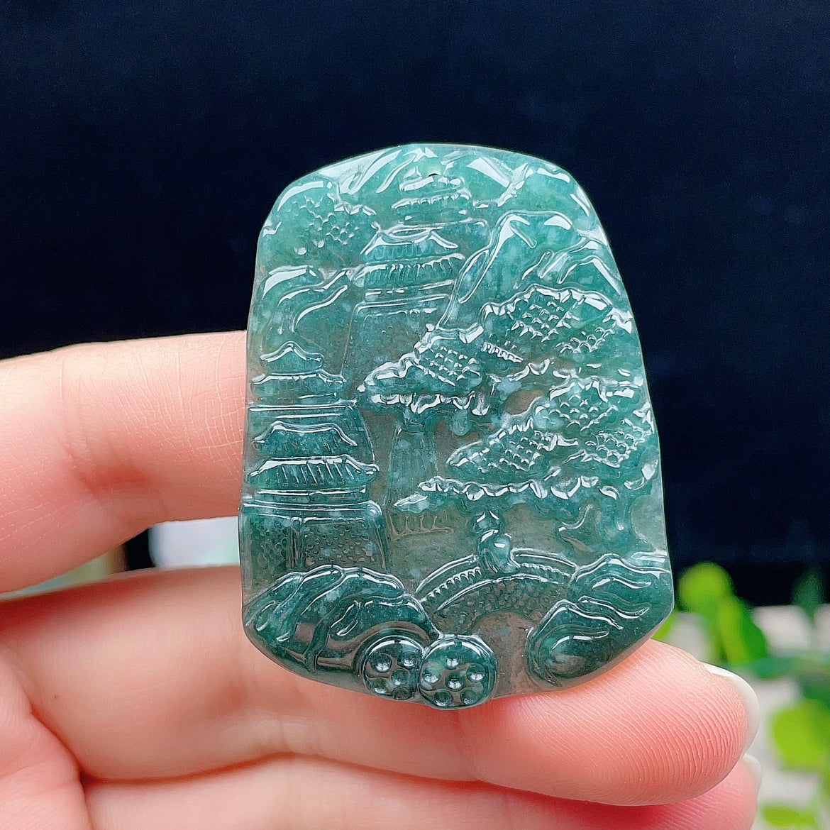 Natural Burmese Jade Landscape Plaque