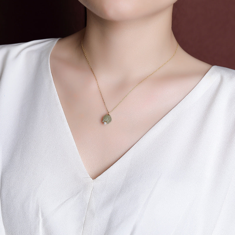 S925 sterling silver and Hetian jade tulip necklace