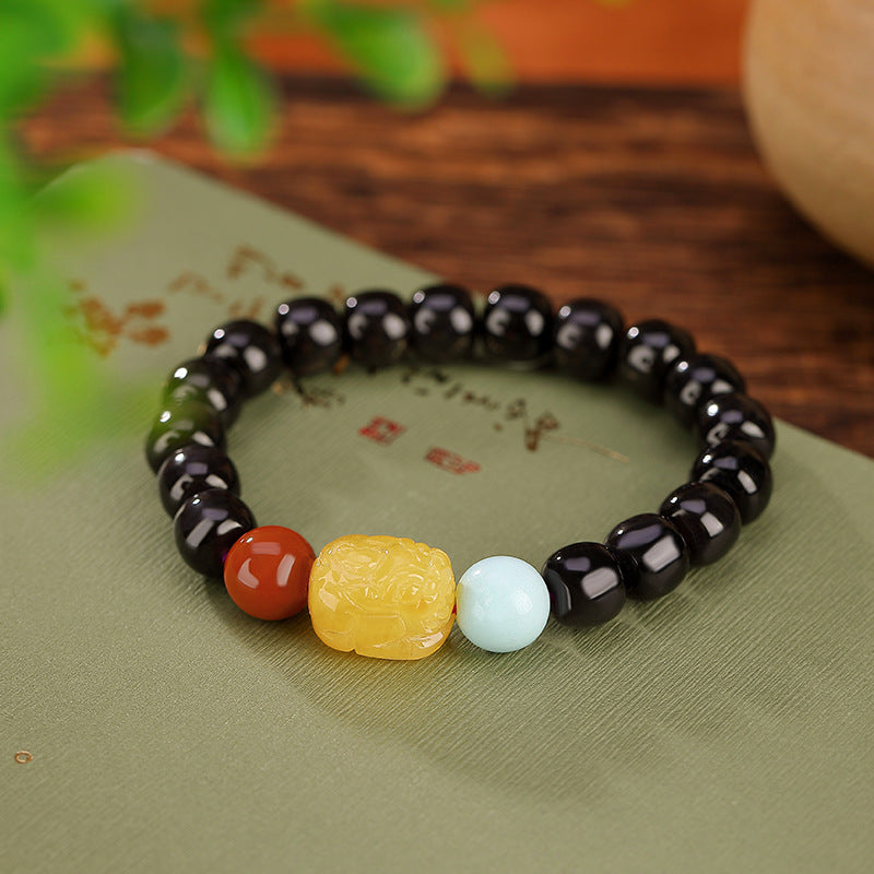 Nanhong Hetian Black Jade Fengshui Pixiu Bracelet