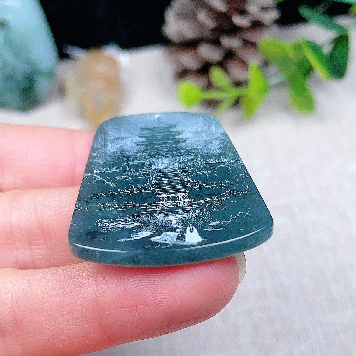 Myanmar natural jade landscape plaque