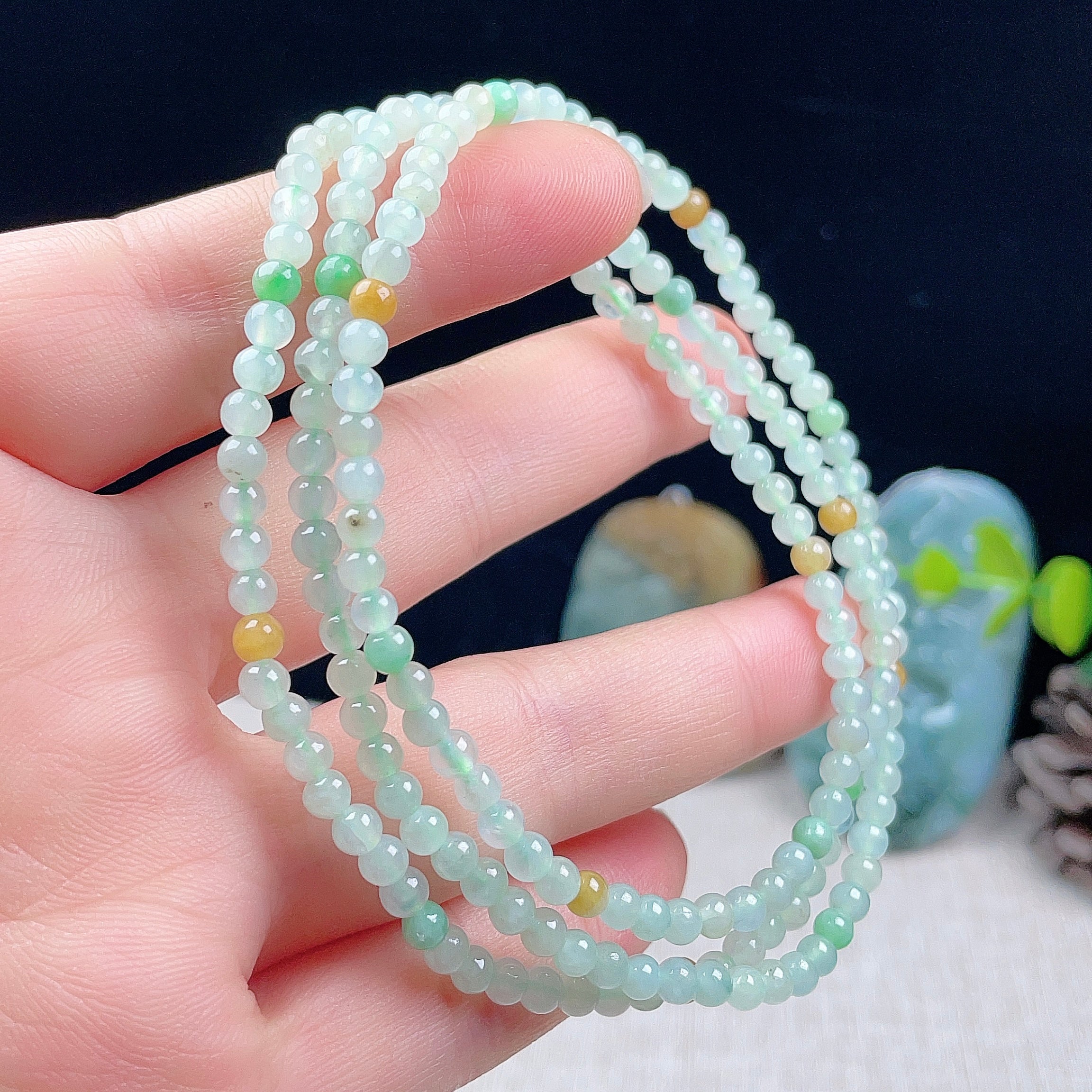 Myanmar natural jade 4MM bright green yellow bracelet