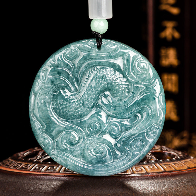 Chinese Zodiac Dragon Jade Fortune Necklace String Pendant