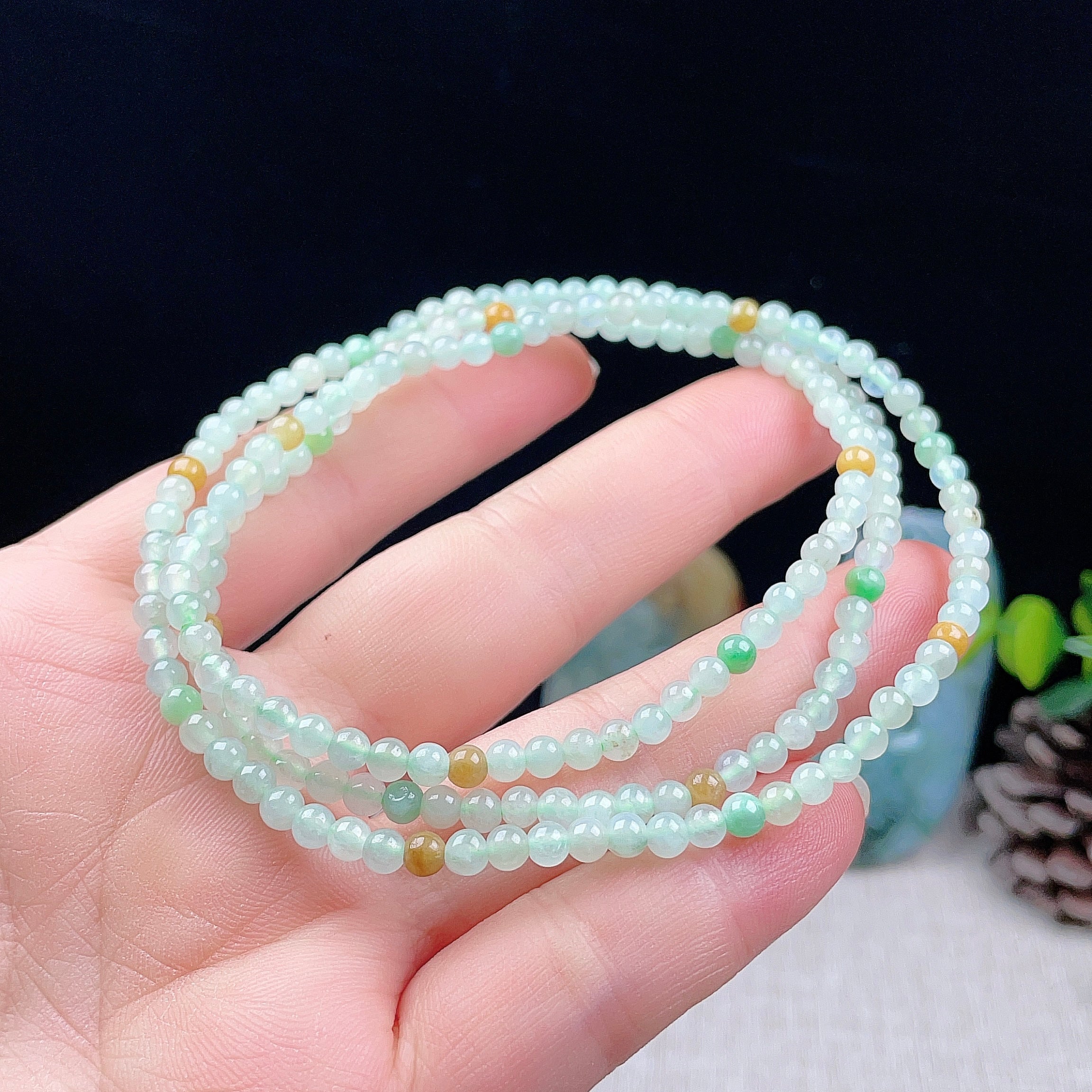 Myanmar natural jade 4MM bright green yellow bracelet