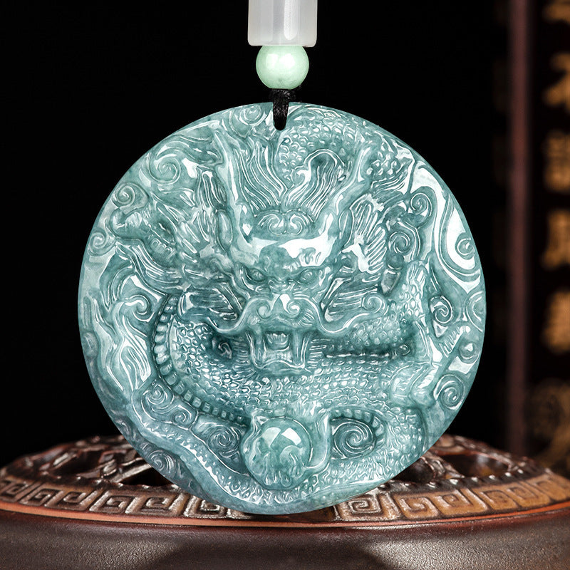 Chinese Zodiac Dragon Jade Fortune Necklace String Pendant