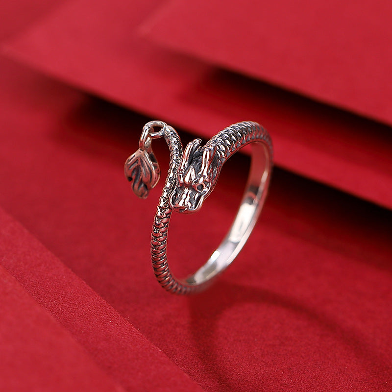 S990silver Retro Zodiac Dragon Ring