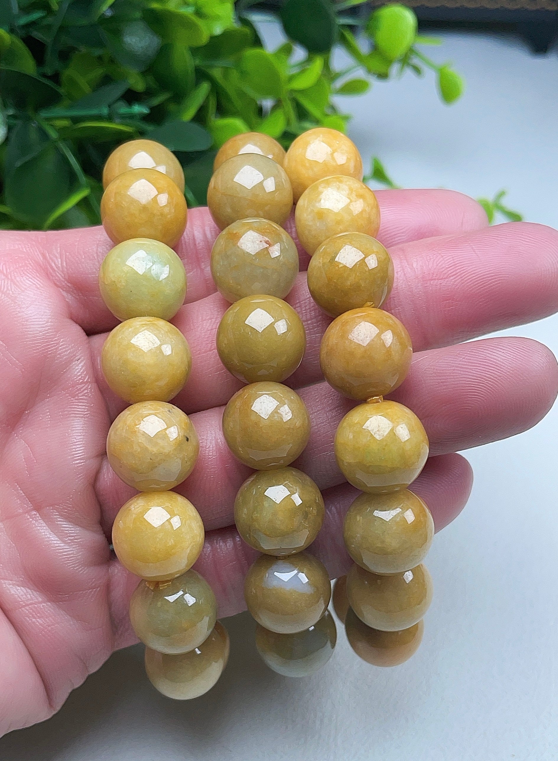 Myanmar natural yellow jadeite 13mm bracelet