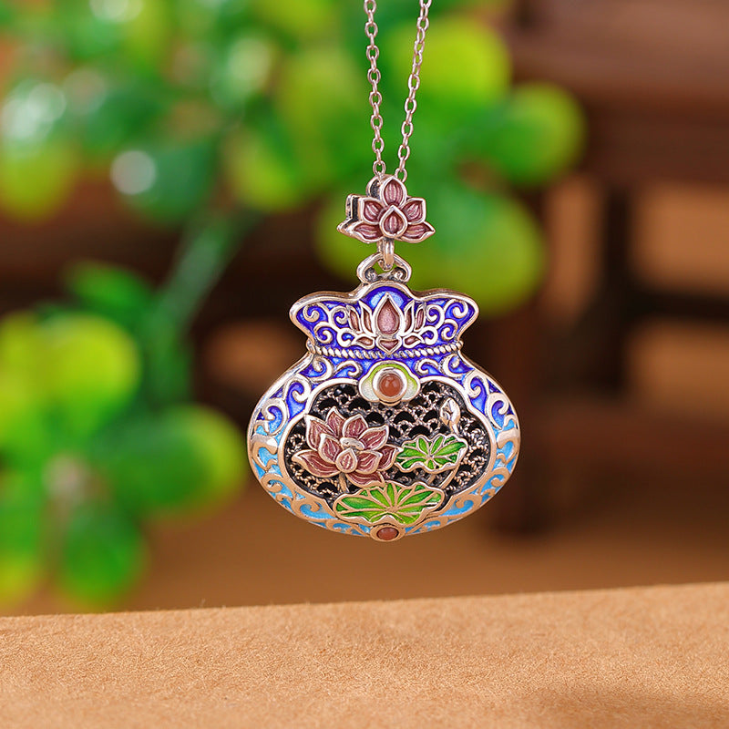 S990 sterling silver Nanhong retro lucky bag pendant