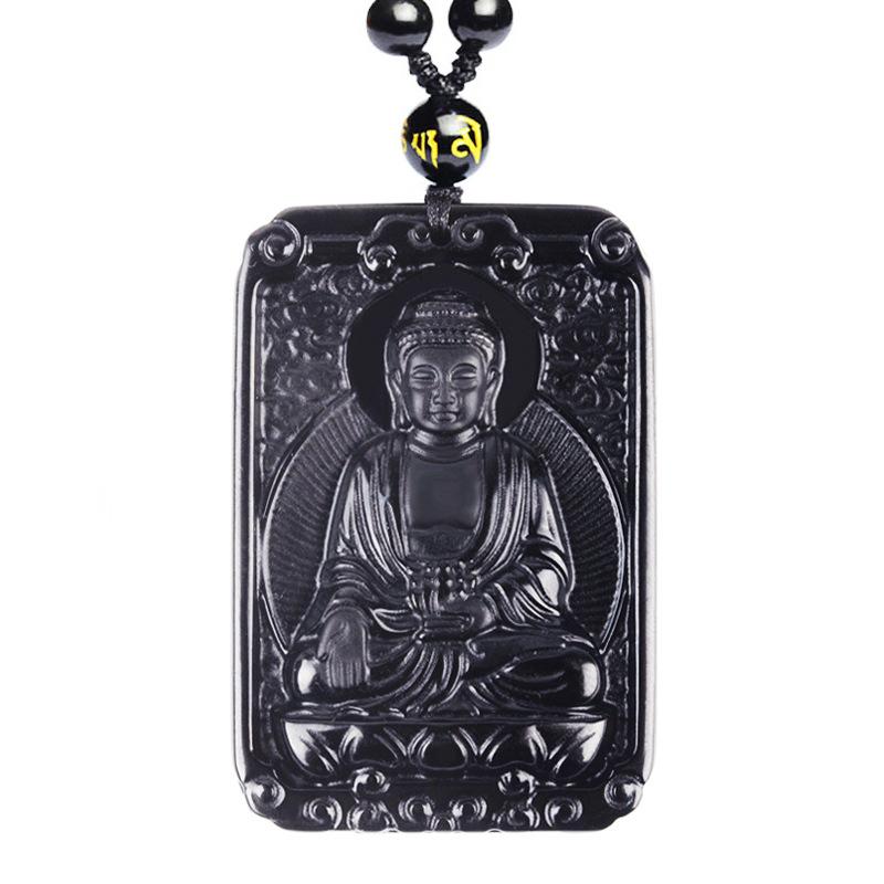 Natural obsidian pendant with twelve zodiac animals and eight guardian gods