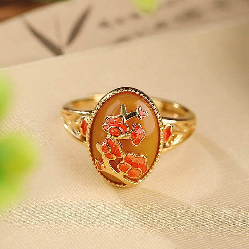 S925 sterling silver beeswax peach blossom ring