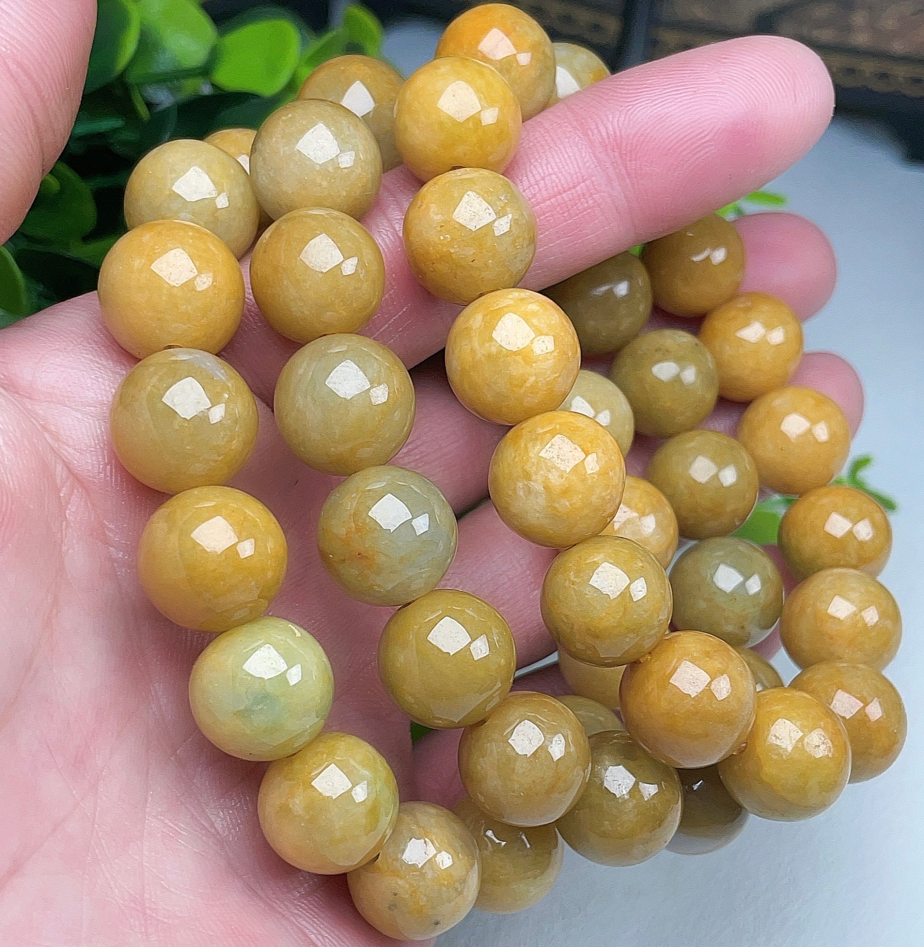 Myanmar natural yellow jadeite 13mm bracelet