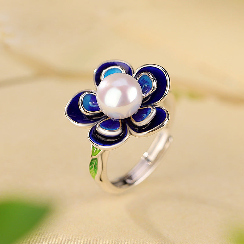 S925 sterling silver pearl flower ring