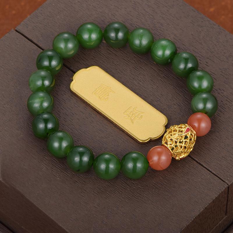 S925 Silver Natural Hetian Green Jade Bracelet 