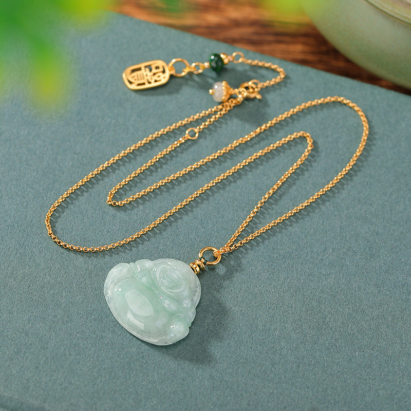 925 Sterling Silver Gold-plated Jade Maitreya Necklace