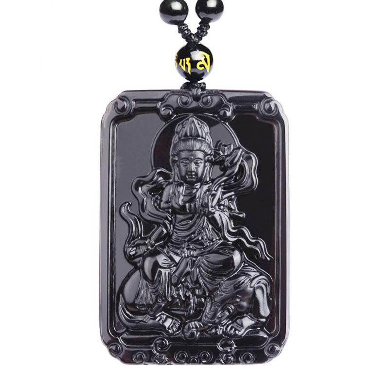 Natural obsidian pendant with twelve zodiac animals and eight guardian gods