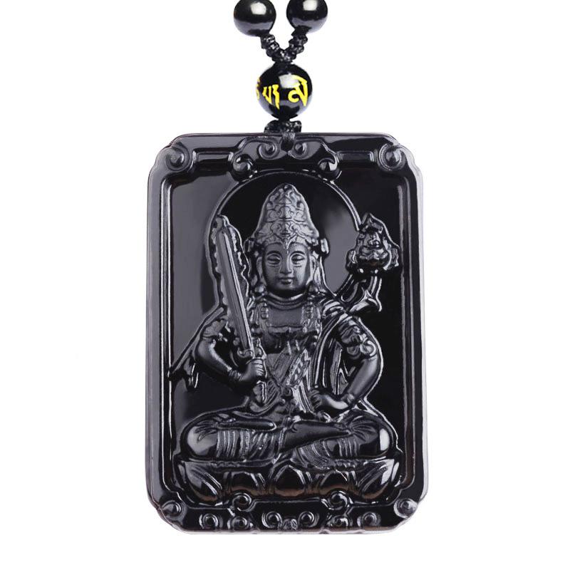 Natural obsidian pendant with twelve zodiac animals and eight guardian gods