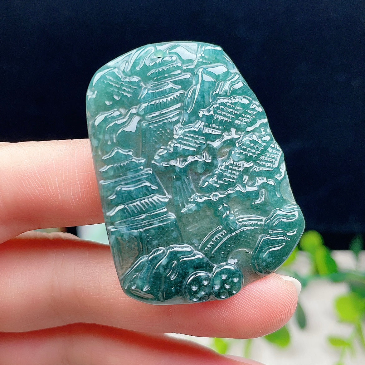 Natural Burmese Jade Landscape Plaque