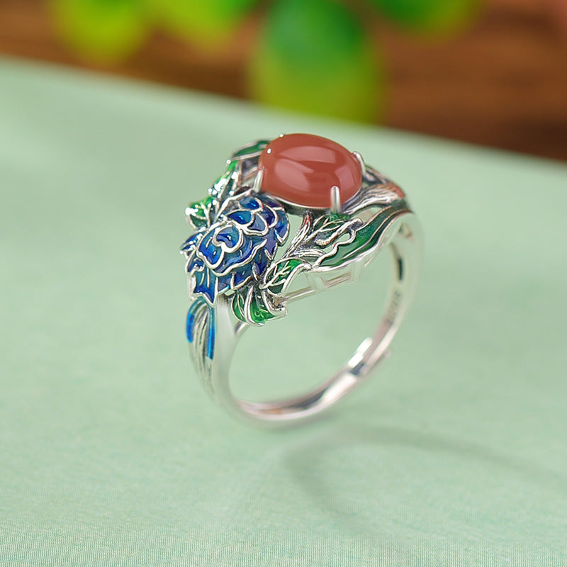 S925 sterling silver agate egg-shaped ring