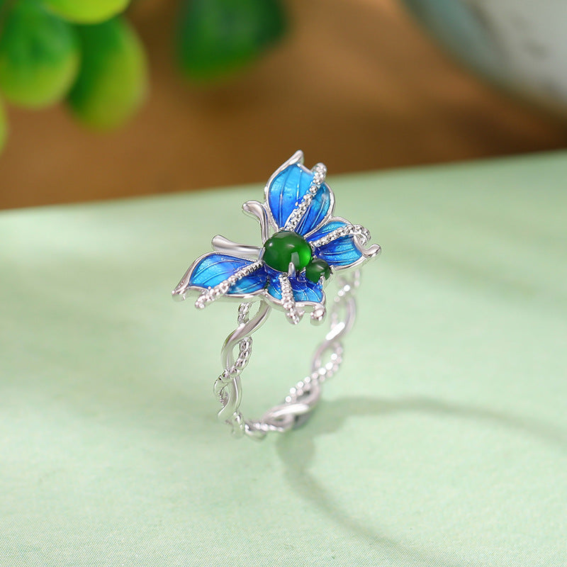 S925 sterling silver jade butterfly ring