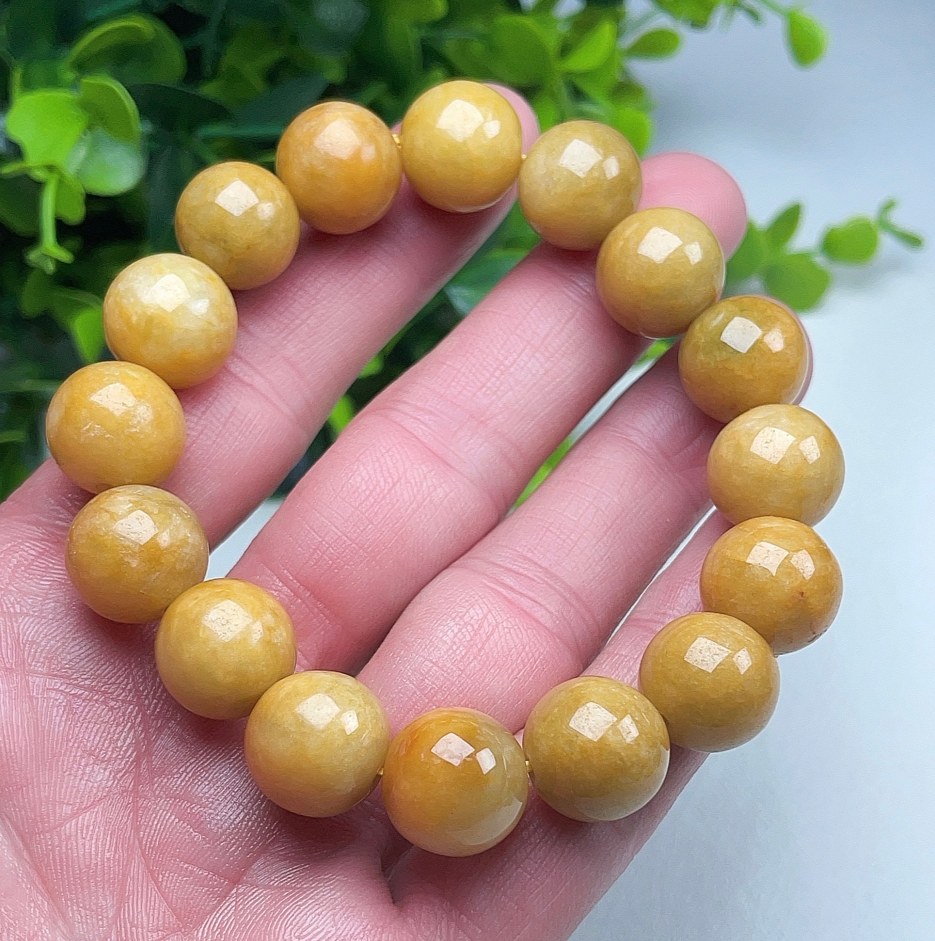 Myanmar natural yellow jadeite 13mm bracelet