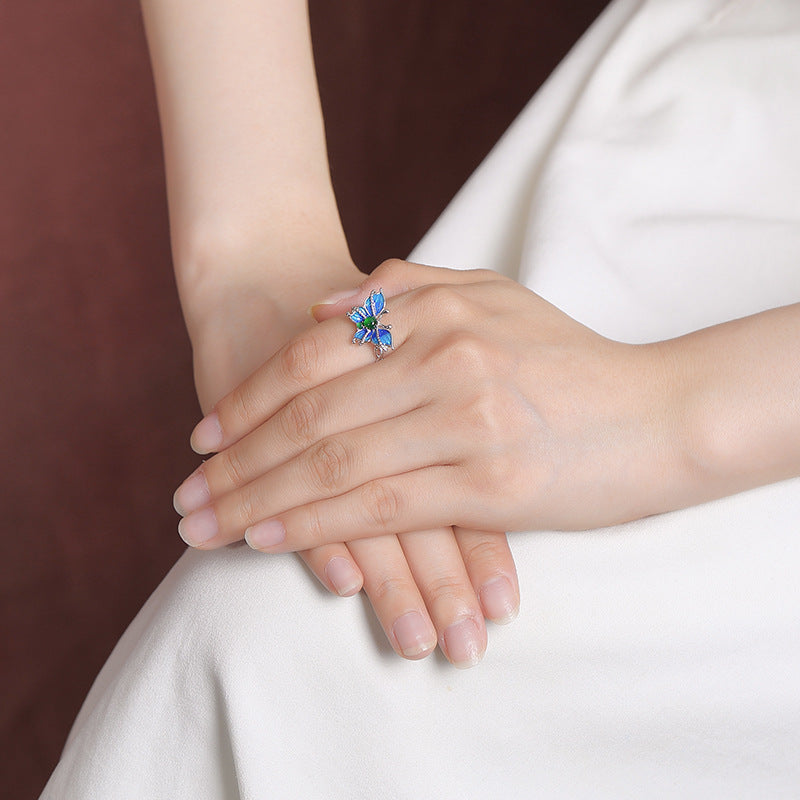 S925 sterling silver jade butterfly ring