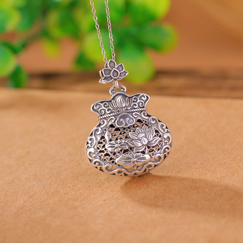 S990 sterling silver Nanhong retro lucky bag pendant