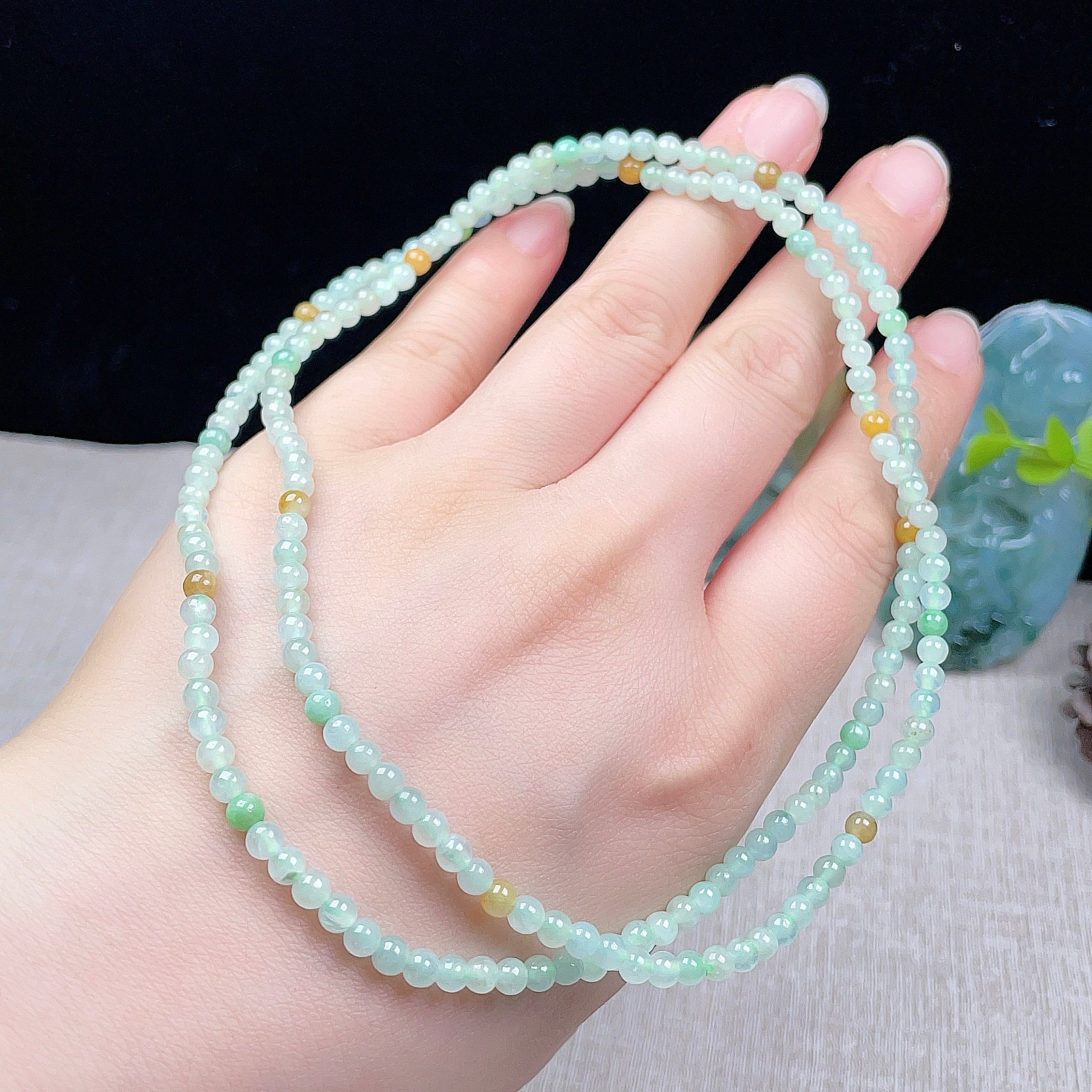 Myanmar natural jade 4MM bright green yellow bracelet