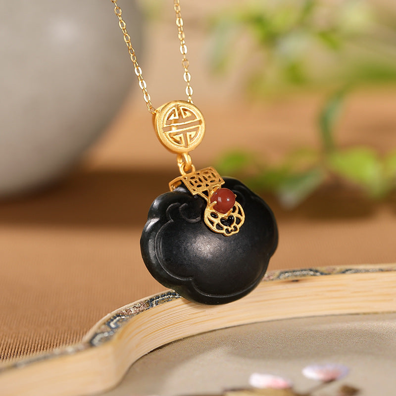 S925 sterling silver natural black jade Ruyi pendant