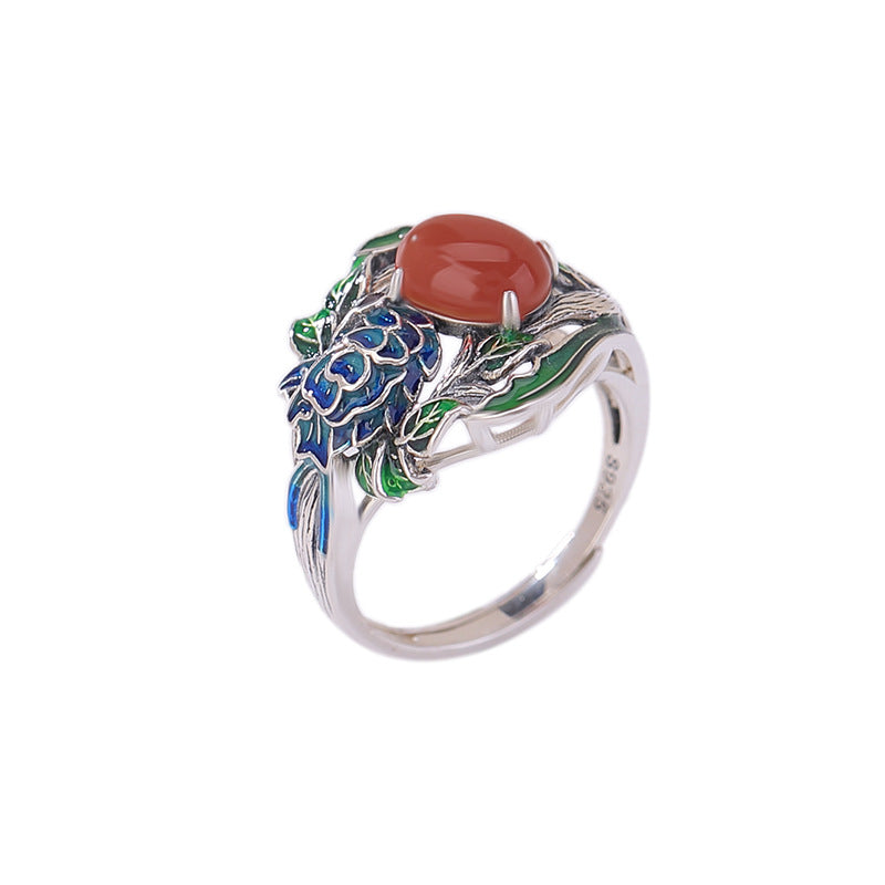 S925 sterling silver agate egg-shaped ring