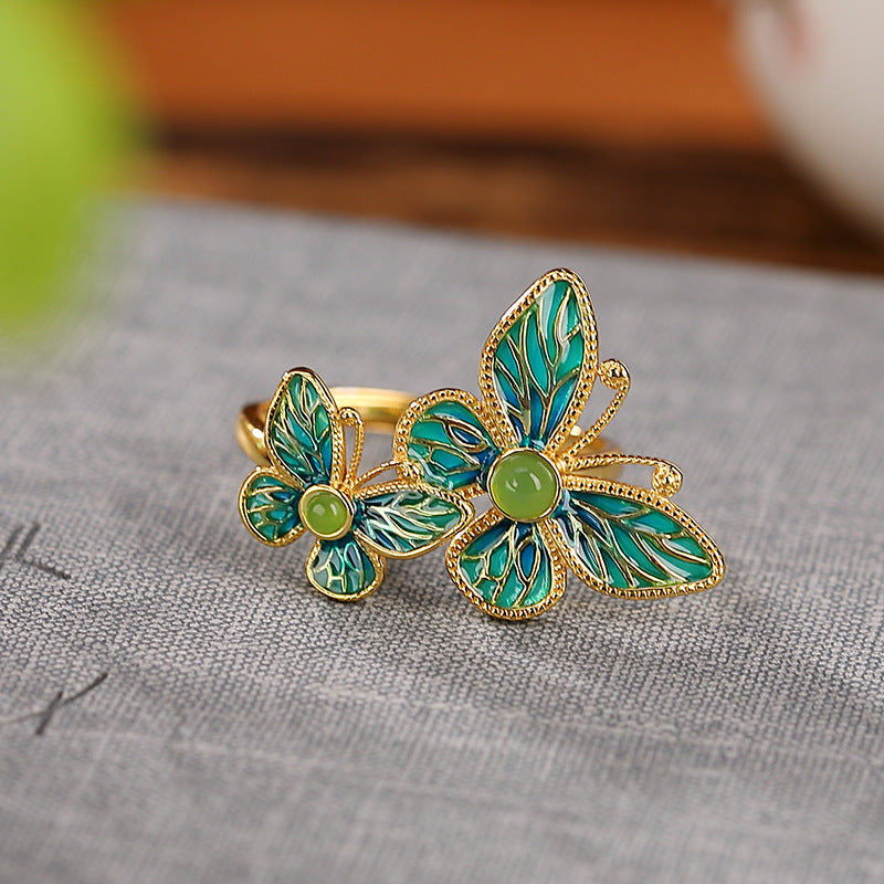 S925 sterling silver jasper butterfly ring