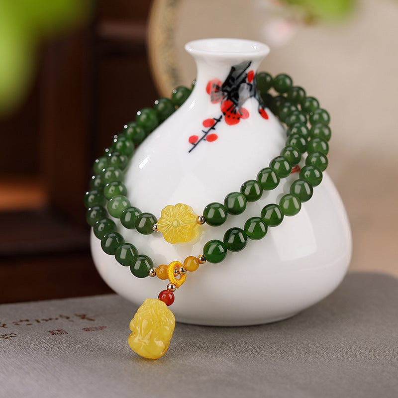 Natural Hetian Jasper Beeswax Feng Shui Pixiu Bracelet