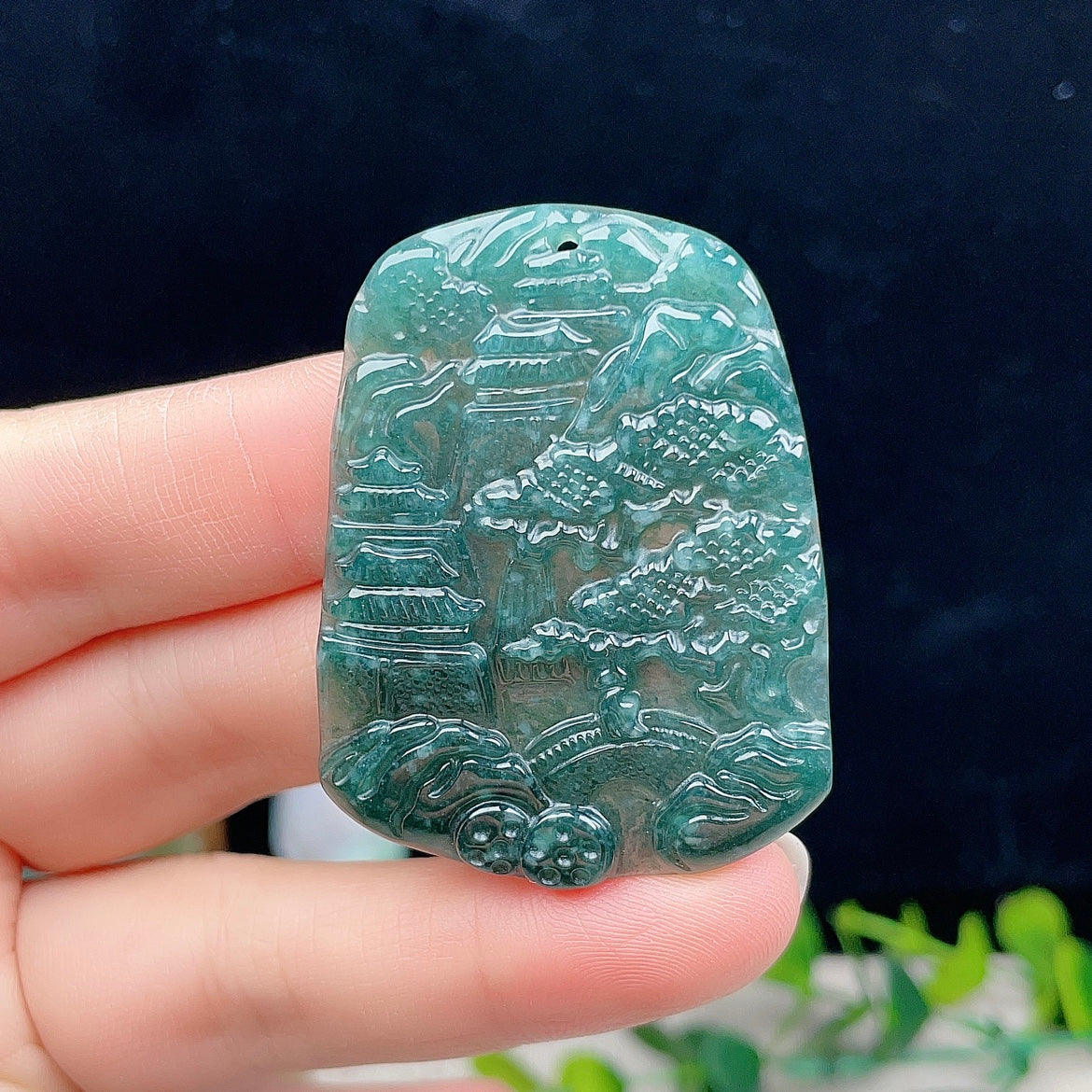 Natural Burmese Jade Landscape Plaque