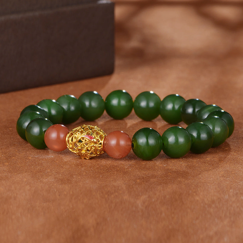 S925 Silver Natural Hetian Green Jade Bracelet