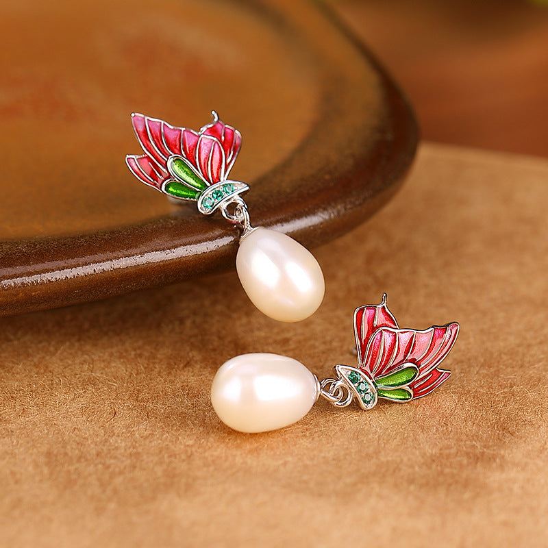 S925 sterling silver pearl butterfly three-piece set