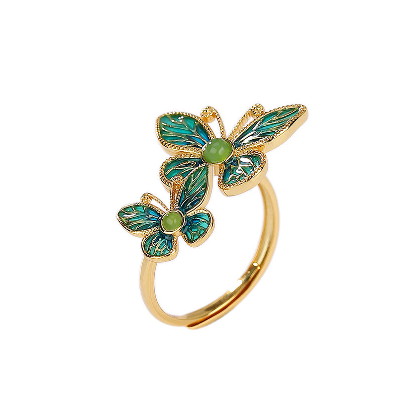 S925 sterling silver jasper butterfly ring