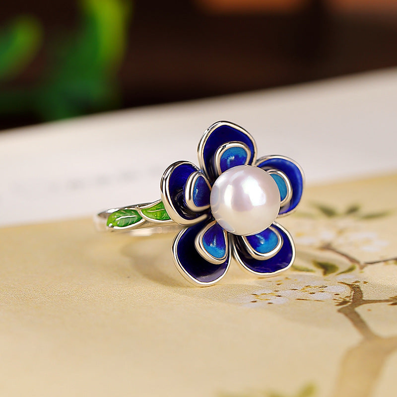 S925 sterling silver pearl flower ring