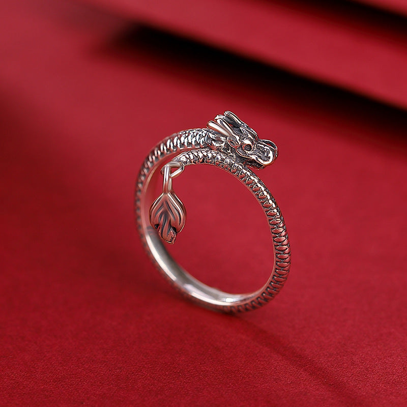 S990silver Retro Zodiac Dragon Ring