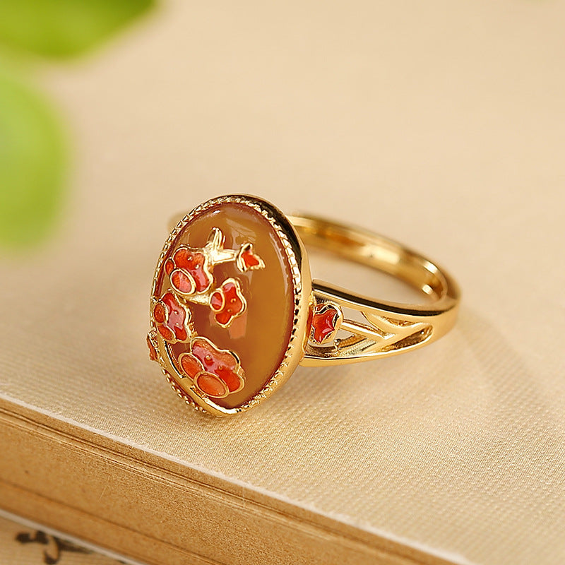 S925 sterling silver beeswax peach blossom ring