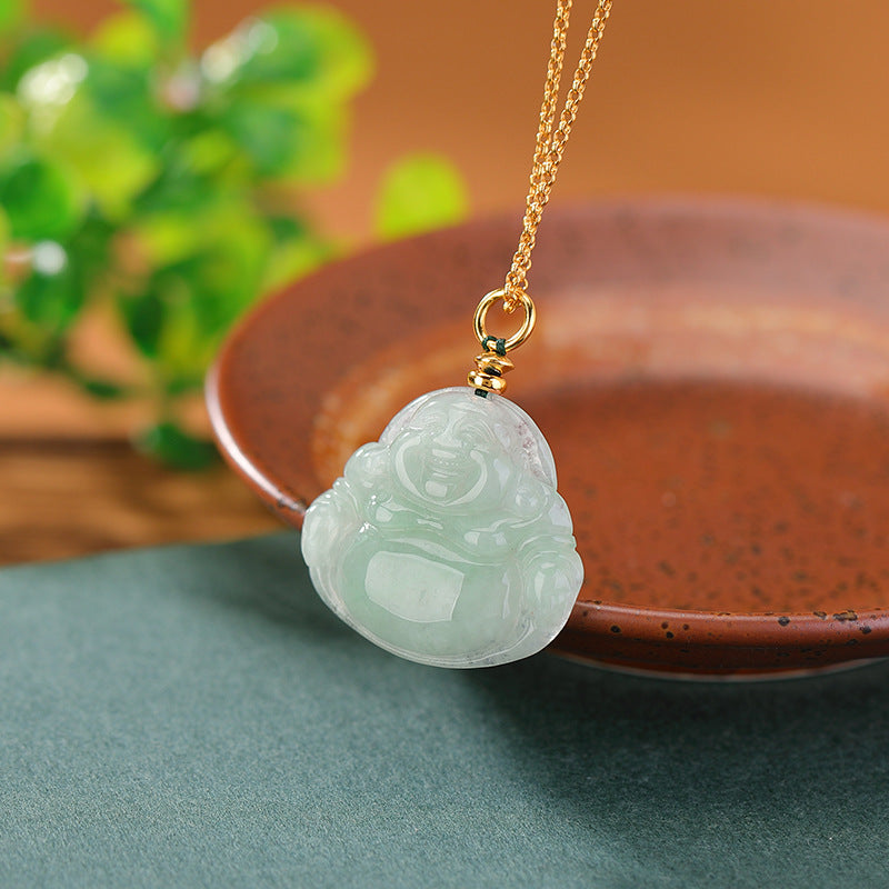 925 Sterling Silver Gold-plated Jade Maitreya Necklace