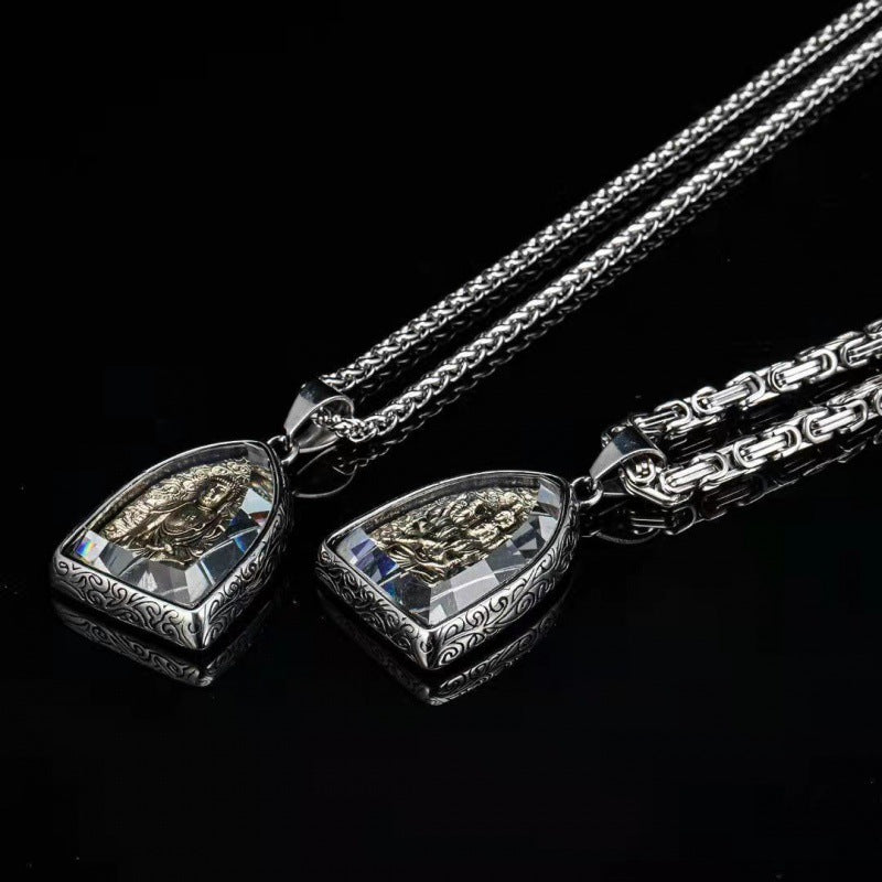 Titanium steel and white stone 12 zodiac guardian necklace