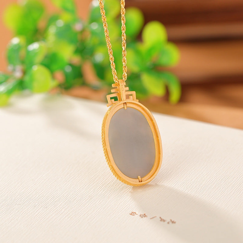 S925 sterling silver Hetian jade pattern egg-shaped pendant