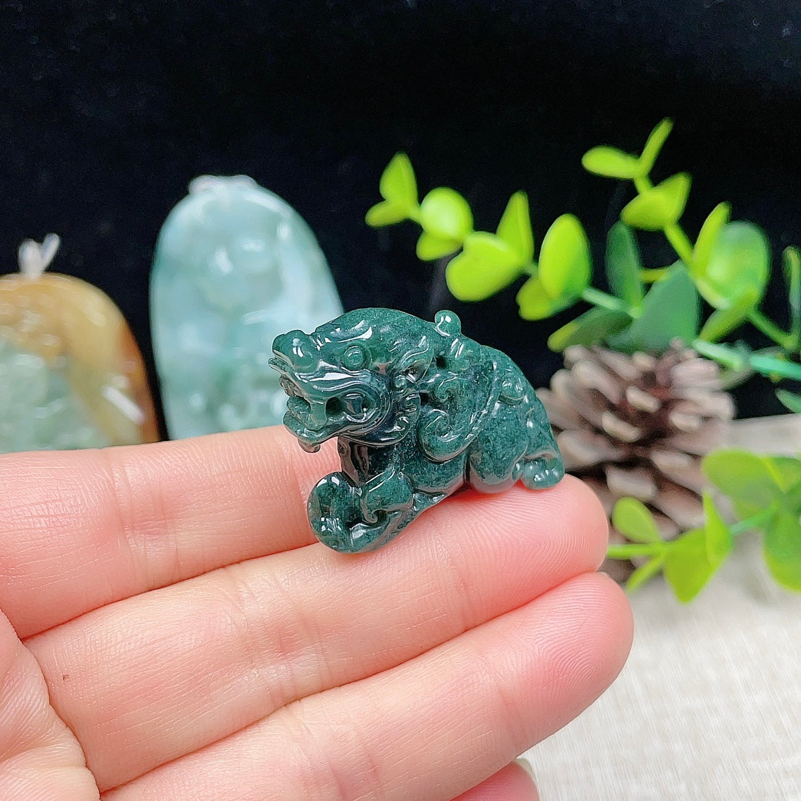 Natural Burmese Jade Kylin Pendant