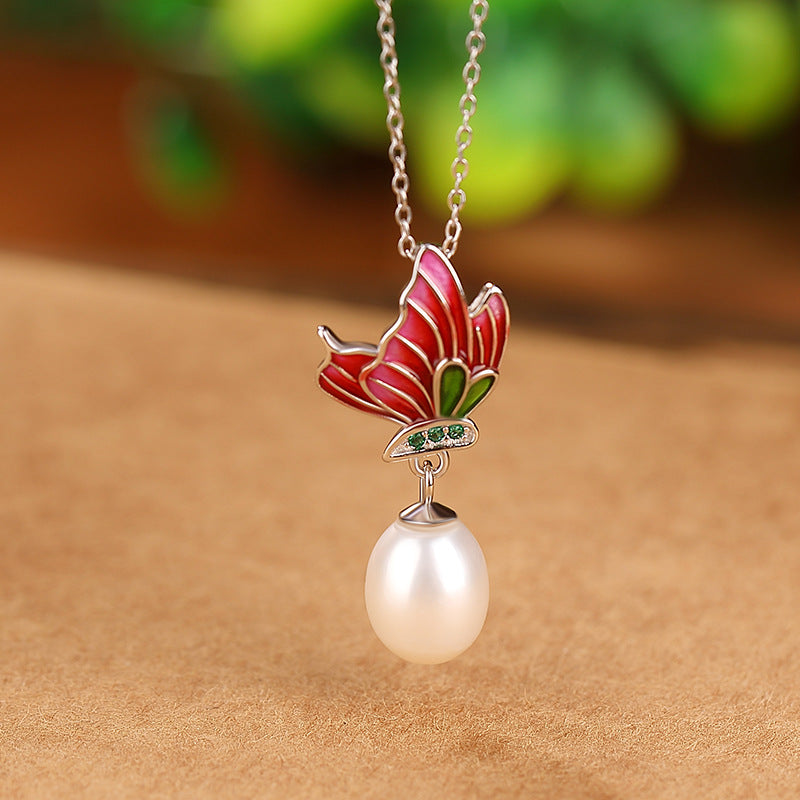 S925 sterling silver pearl butterfly three-piece set