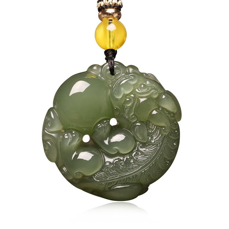 Hetian jade green jade Pixiu pendant men and women's wish-granting jade pendant