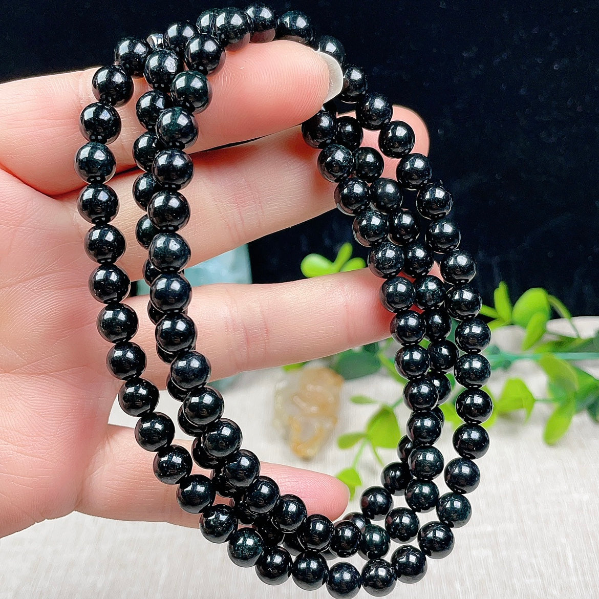 Myanmar natural jadeite 7MM black jadeite necklace