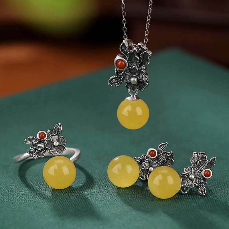 S925 sterling silver Nanhong beeswax three-piece set