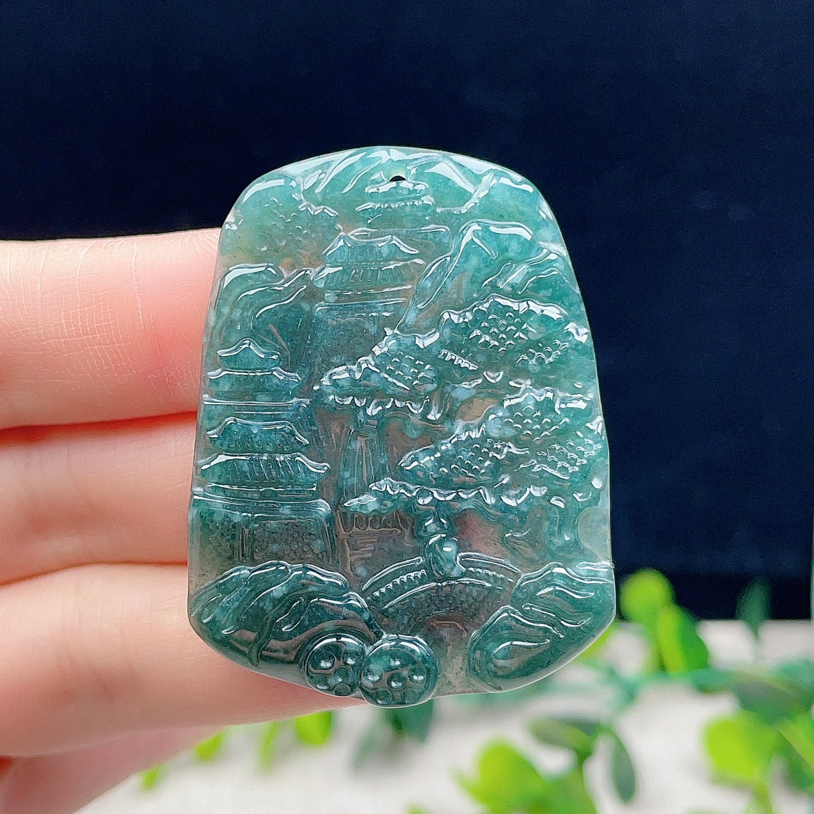 Natural Burmese Jade Landscape Plaque