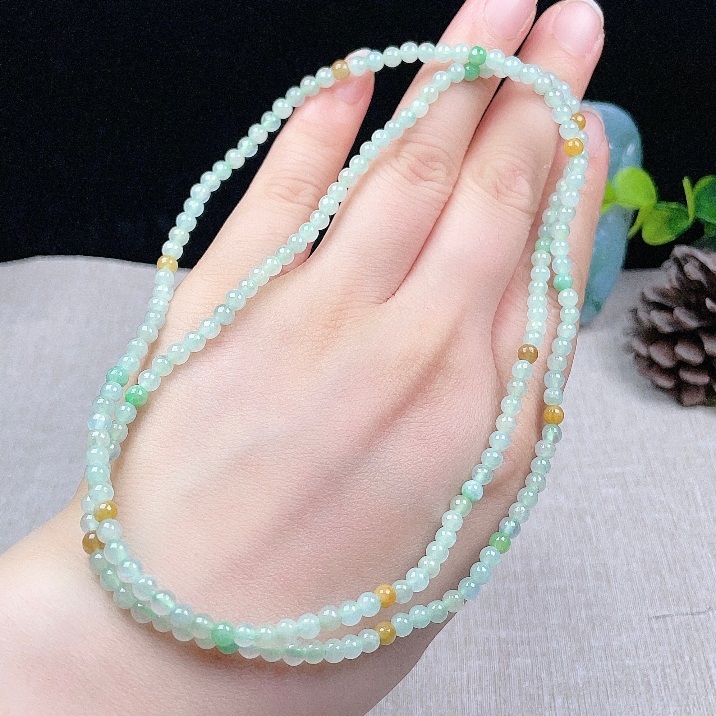 Myanmar natural jade 4MM bright green yellow bracelet