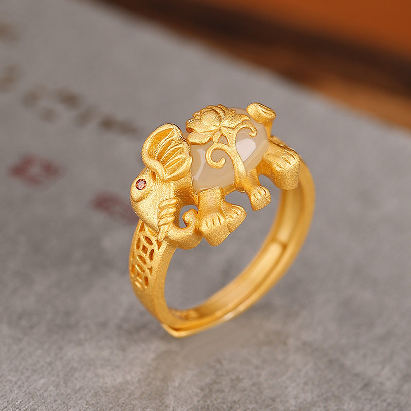 S925 sterling silver and Hetian jade coin ring